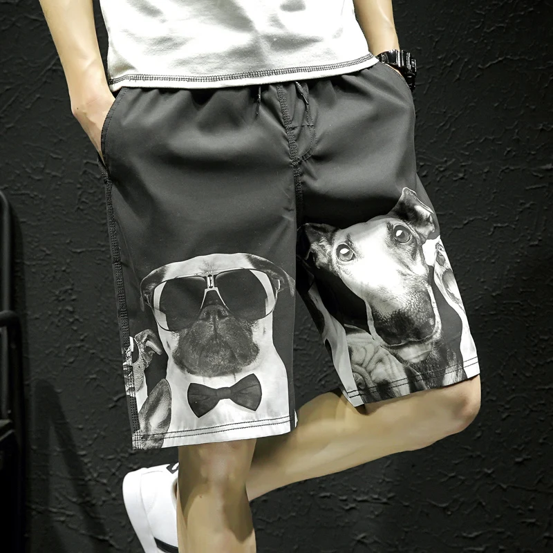 

Summer Trend Men's Shorts Dog Printing Mens Shorts Large Size Elastic Waist Harajuku Shorts Men