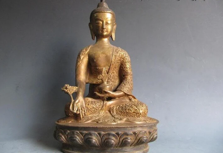

150401 S0597 Tibet Folk Fane Old Bronze Sakyamuni Bhaisajyaguru Buddha Statue