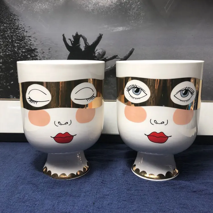 Персонализированные вазы двухстороннее украшение для лица дома керамические вазы для цветка уникальные свадебные новоселье подарок глиняная ваза наполнитель