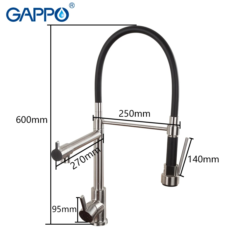 GAPPO kitchen faucets Stainless steel kitchen sink faucet black pull out kitchen mixer deck mounted water mixer tap