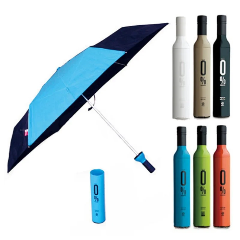 Novelty Rain Sun Umbrella Portable Beer Wine Bottle Red Creative Foldable Umbrella Sunny Rainy