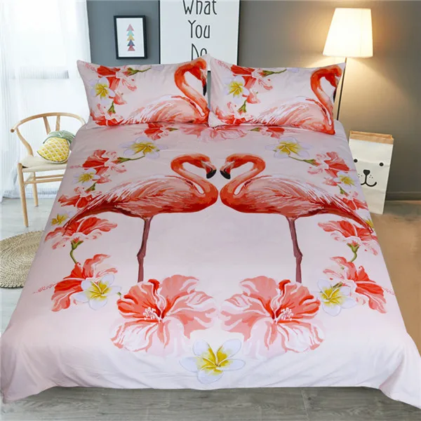 Flamingo Bedding Set Tropical Plant Quilt Cover queen King