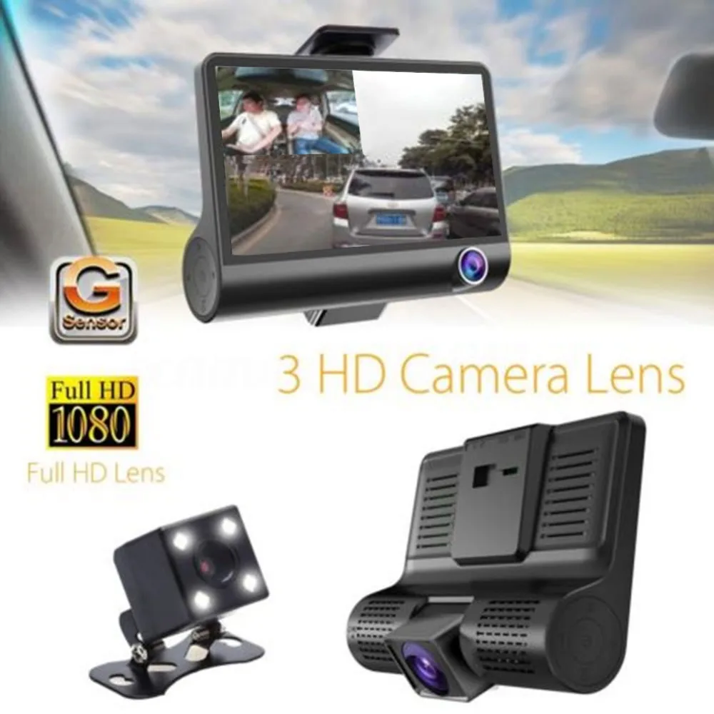 

4.0'' 3 Way Car DVR Camera Video Recorder Rear View Auto Registrator With Two Cameras Dash Cam DVRS Dual Lens Blackbox #274227