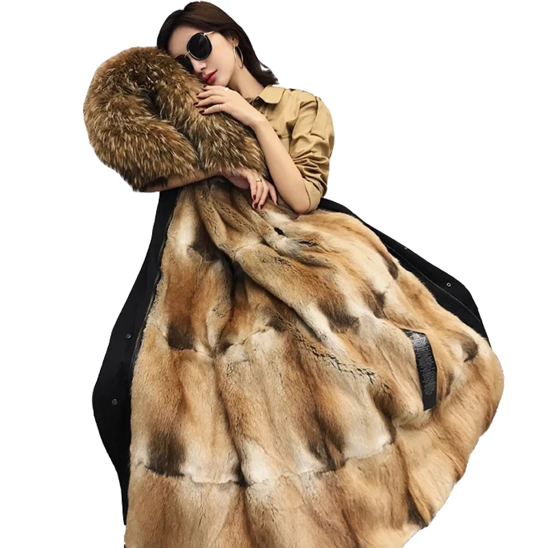 Женская верхняя одежда из натурального меха норки, съемная подкладка, парка, пальто, длинное пальто с капюшоном, с воротником из меха енота и лисы