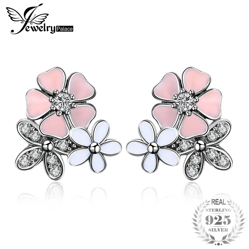 

Jewelrypalace 925 Sterling Silver Earrings Stud Earrings Enamel Magnolia Party Colorful Flower Cubic Zirconia Fine Jewelry