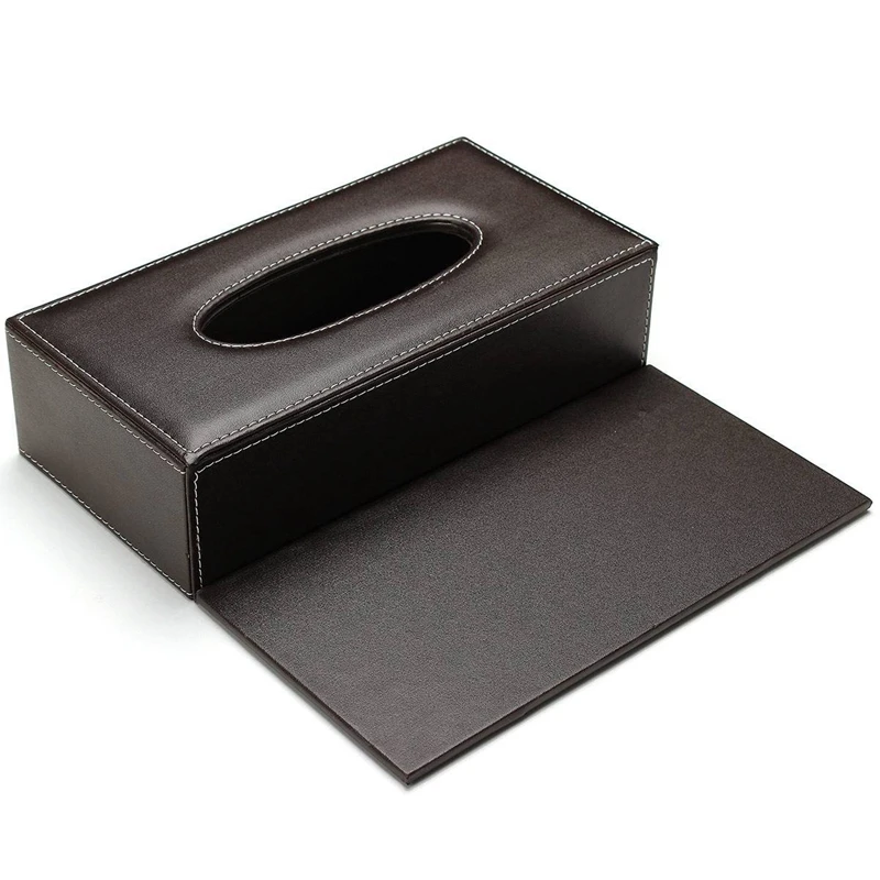 Portable Leather Rectangular Tissue Cover Box Holders Case Pumping Paper Hotel Home Car Gift Brown 2