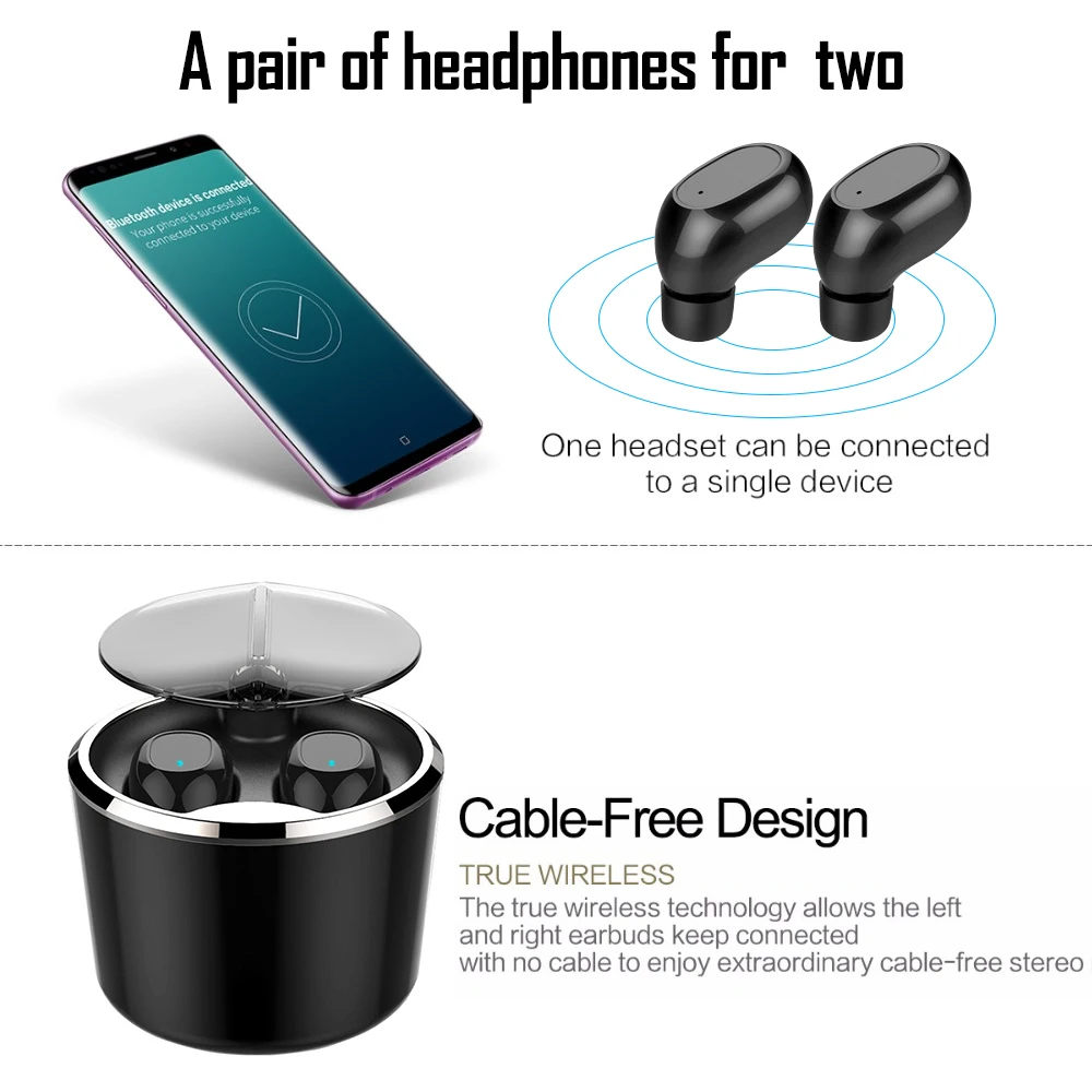 2 в 1 СПЦ Bluetooth наушники с Портативный Динамик True Беспроводной стерео наушники мини беспроводные гарнитуры с зарядным футляром