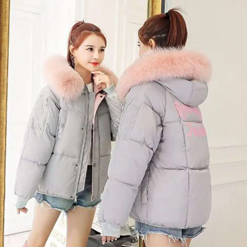 Brieuces Short Coats & Jackets Slim Women Parka Winter Fur Collar Hooded Coat Female Knitting Autumn Warm Outwear Overcoat Parka