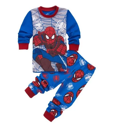 Детская Хлопковая пижама с длинными рукавами и рисунком, пижама с человеком-пауком для маленьких девочек и мальчиков, пижама с Бэтменом, Детские футболки+ штаны, комплект одежды