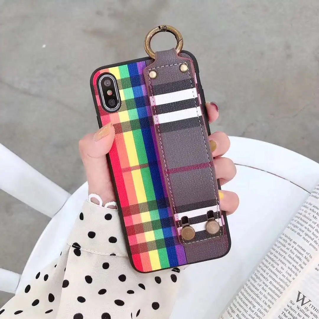 

SAM S10 Plus Wrist Strap Soft TPU Phone Case ForSamsung Galaxy S10 S9 S9P S8p S7 Note 8/9/5 Plaid Checked Checkered Holder Case