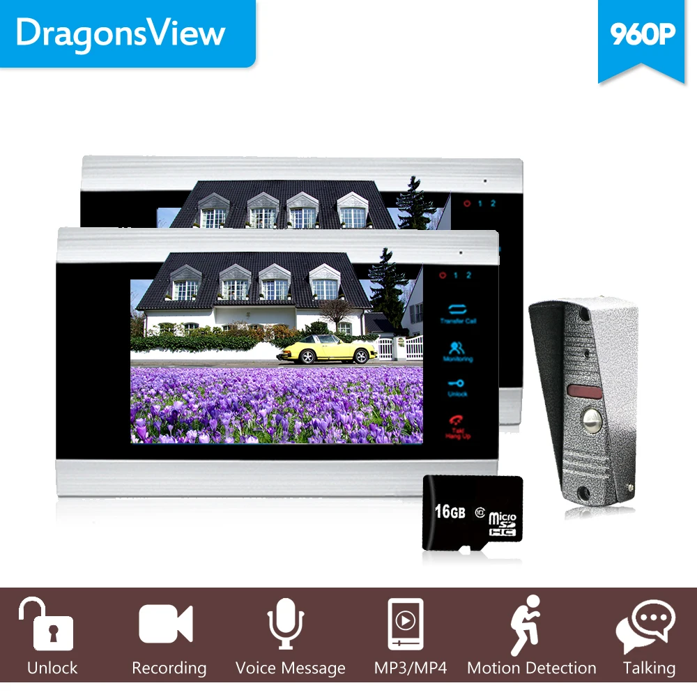 

Dragonsview 960P AHD 7 inch Video Door Phone Intercom Ring Door Bell Camera Wired Motion Detection Picture/Video Record Intercom