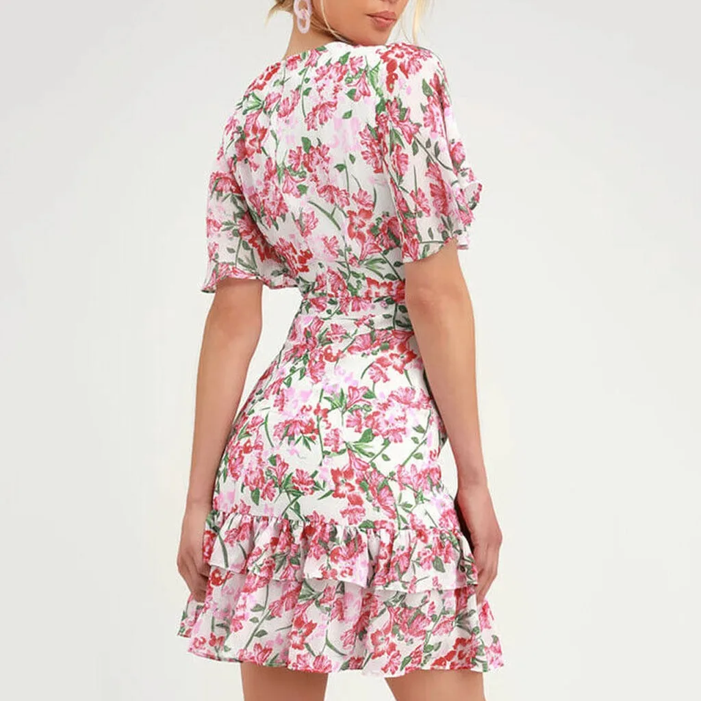 Женское короткое платье с цветочным принтом Boho повседневное мини коротким