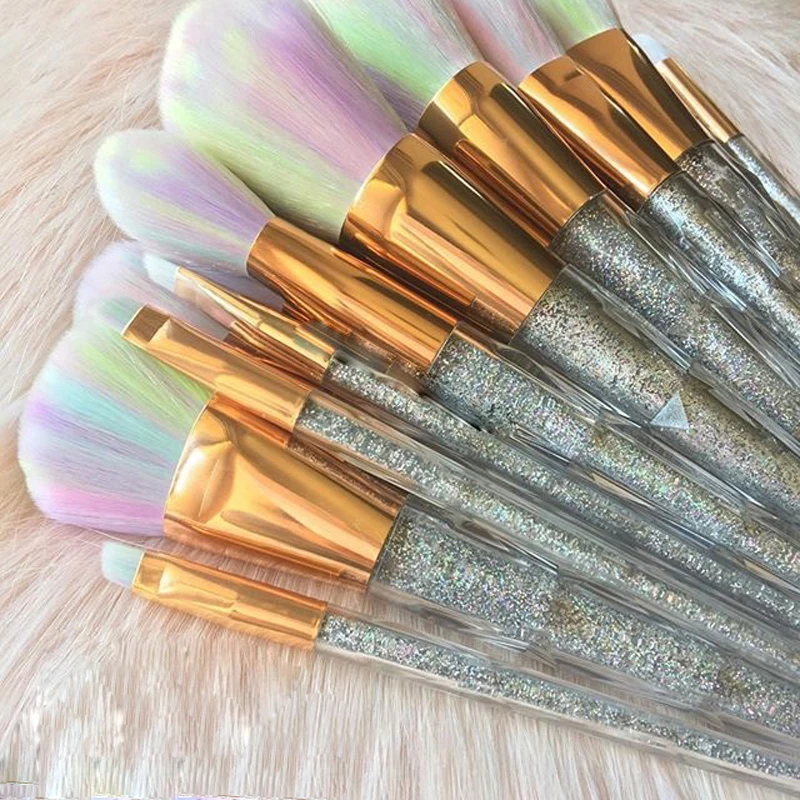 

FOEONCO 7PCS Diamond Shape Glitter Powder Handle Unicorn Makeup Brushes Set Foundation Eyeshadow Blending Makeup Brush Tool
