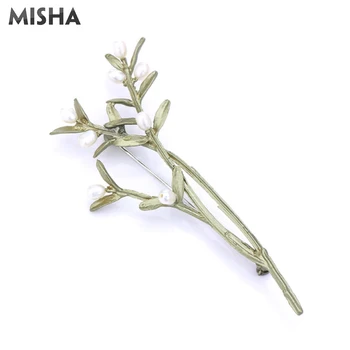 

MISHA Natural Pearl Brooches Pins For Women Handmade High Quality Leaf Shape Luxury Gift Pins Brooch 2296