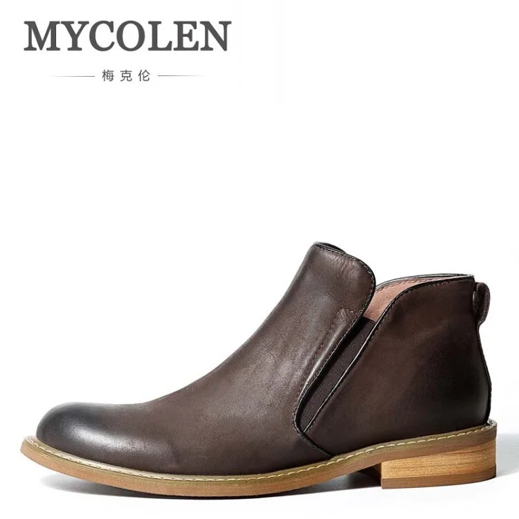MYCOLEN/Брендовые мужские ботильоны из натуральной кожи наивысшего качества; итальянские дизайнерские свадебные туфли; мужские деловые Ботинки Челси из воловьей кожи - Цвет: Коричневый