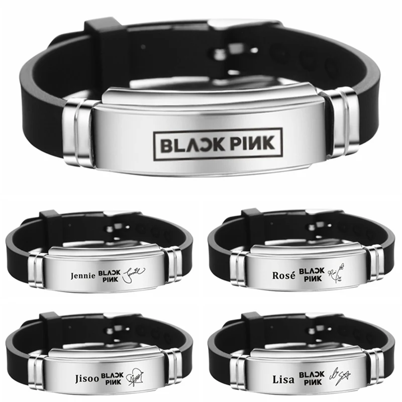 Kpop Blackpink член команды подписанный силиконовый браслет из титановой стали браслет для женщин и мужчин ювелирные изделия браслеты