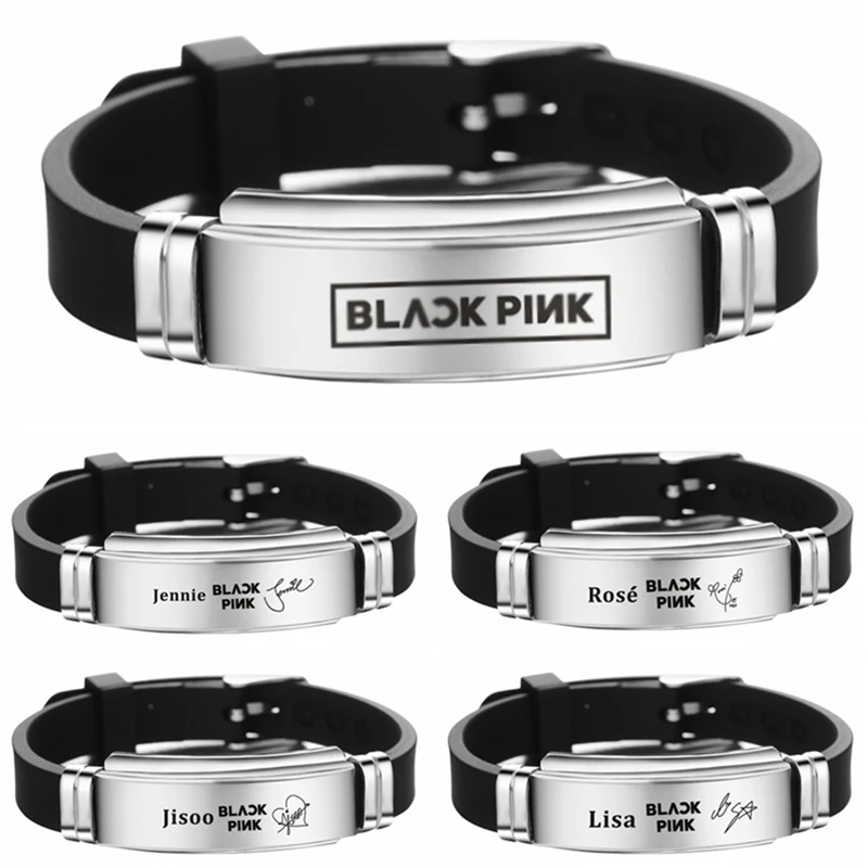 

Kpop Blackpink Team Member Signed Silicone Titanium Steel Bangles Bracelet Women Men Jewelry Pulseras