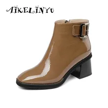 AIKELINYU Winter New Fashion Genuine Leather Square Heel Ladies Boots Casual Outside Square Toe Shoes Basic Med Heel Women Boots msfair round toe square heel women boot fashion metal zipper med heel ankle boots women shoes winter genuine leather boots women