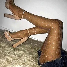 Новинка, сексуальные женские чулки с бриллиантовым дизайном, черные сексуальные жаккардовые чулки в сетку, стразы, колготки