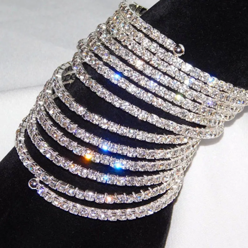 

Cute Female Crystal Zircon Stone Bangle Big Silver Gold Color Wedding Bracelets Bangles For Women Fashion Valentine's Day Gifts