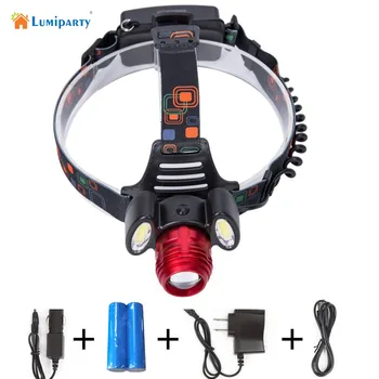 

Lumiparty 3000lm Hunting 3 LED Headlamp T6 +2 COB Rechargeable Headlight Head Lamp Torch Lantern With 18650 Battery Car-charger
