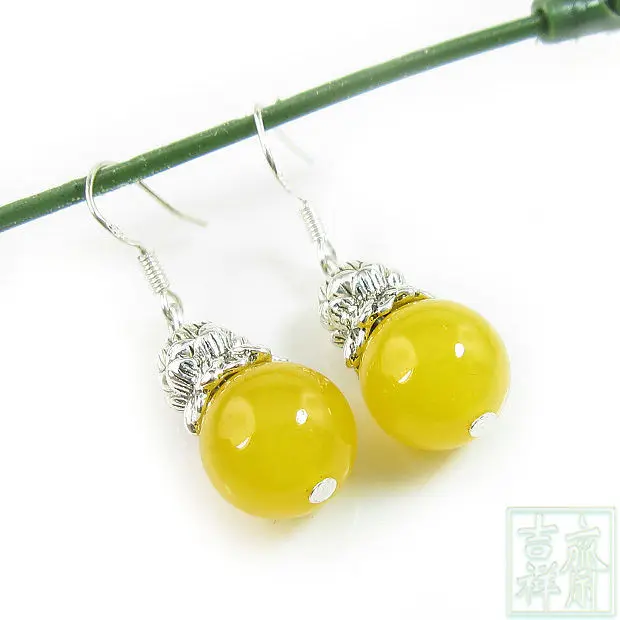 Tibetan Silver Yellow Jade Earrings Ethnic Fashion 925 White Fungus Tibetan Silver Yellow Jade Earrings Ethnic Fashion 925 White Fungus Hook Free Shipping Gifts For Women Three Color Options In Drop From Jewelry