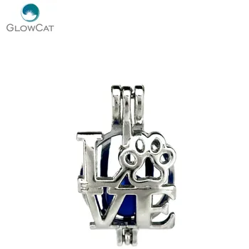 

K772 5pcs/lot Cat Paw I Love You Cage Locket Pendant Fairytale Party Essential Oil Diffuser