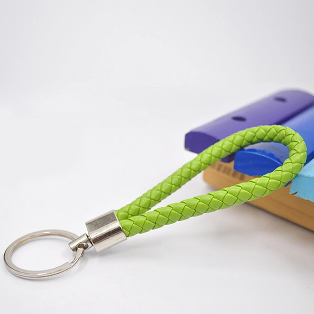 

High quality fabric PU Leather Braided Rope Key Chains Pendants 17 Candy Colors