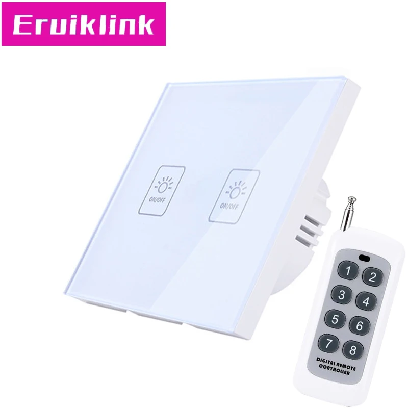 

EU/UK Standard Wireless Remote Control Touch Switch,2 Gang 1 Way RF433 Wall Light Switch For Smart House Free shipping