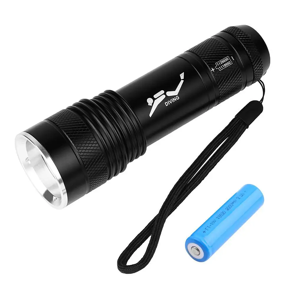 

Professional Underwater Diving 18650 Flashlight 1000Lm T6 LED Dive Torch Lighting Dual Light Sources Waterproof Portable Lantern