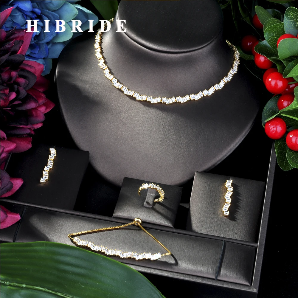 Hibride роскошь Цветочный бум Для женщин свадебные кубического циркония Цепочки и ожерелья серьги комплект ювелирных изделий «Дубай» ювелирные изделия зависимость N-23