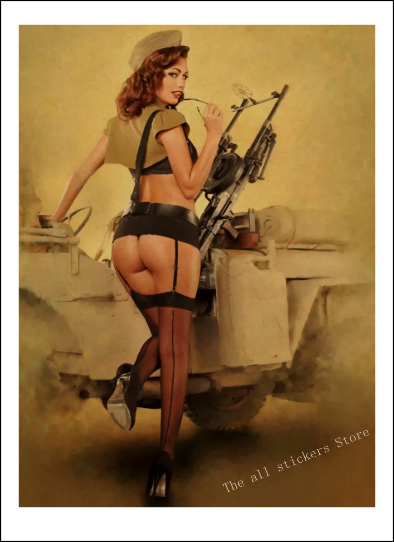 Вторая мировая война PINUP девушки классический ретро крафт-бумага плакат сексуальная девушка декоративная живопись военный Бар Кафе Декор для дома комнаты/809 - Цвет: 26