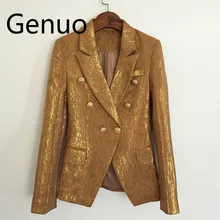 Hight Quality New Fashion 2019 Designer Blazer Jacket Women's Lion Metal Buttons Double Breasted Blazer Outer Coat Gold