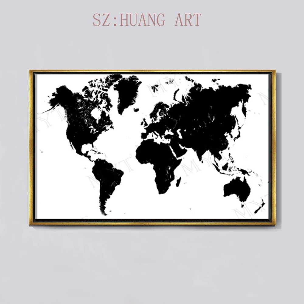 

Abstract Black And White World Map Hand Painted Abstract Oil Painting On Canvas Home Decoration Wall Art Free Shipping