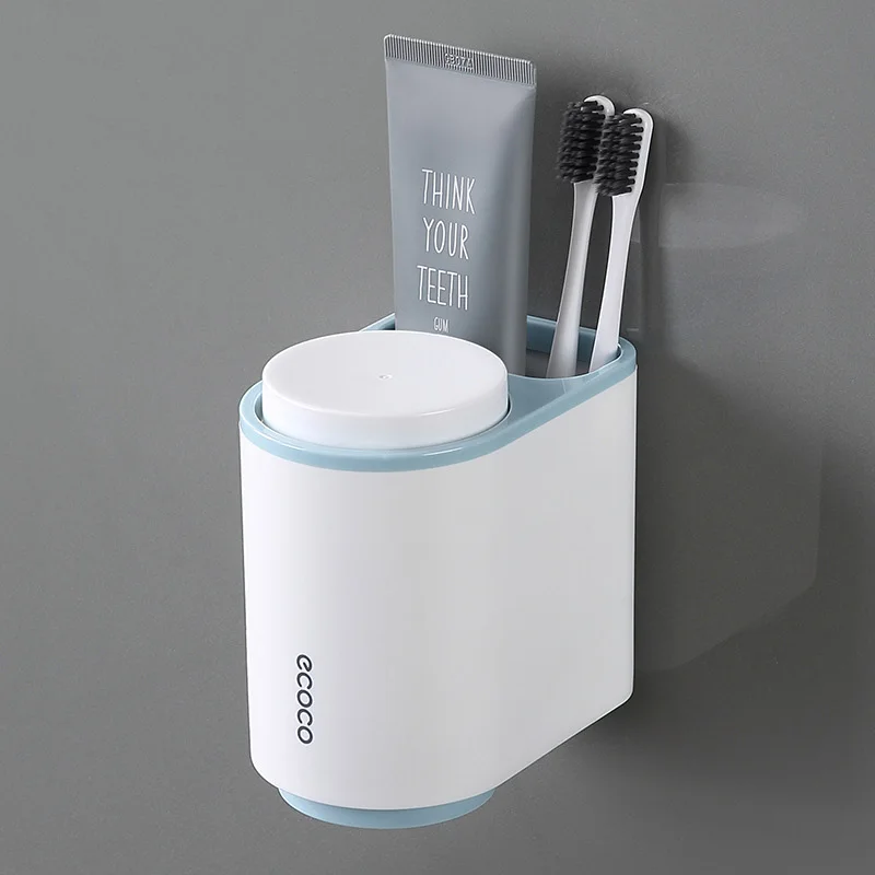 ONEUP магнитный держатель для зубных щеток с 2 чашками, настенный держатель для зубной пасты, полка для бритвы, набор аксессуаров для дома и ванной комнаты - Цвет: Blue