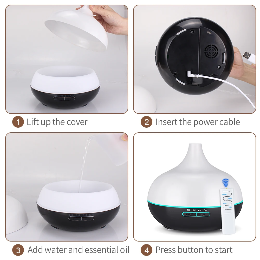 KBAYBO 550ml USB Aroma Diffuser Air Humidifier with 7 Color Changing LED Lights USB cool mist maker Air Purifier for Office Home