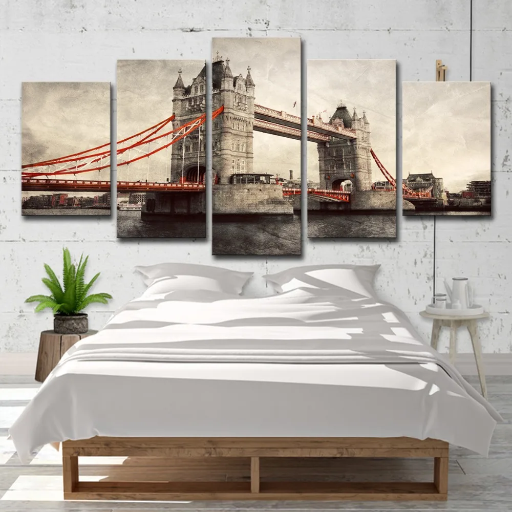 5P0039 Canvas Paintings Home Decor Framework 5 Pieces Tower Bridge Pictures HD Prints London River Thames Posters Living Room Wall Art  (9)