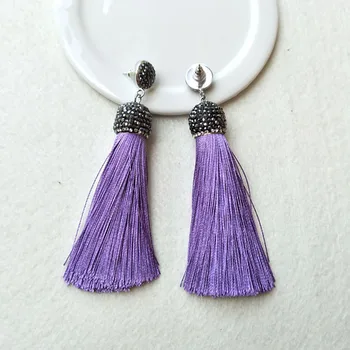 

5 Pair cotton Silk Tassel Cord Dangle Hook Earrings,Pave Rhinestone Tassel Jewelry,For Women Bohemia Earrings ER140