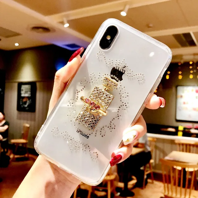 Dir-Maos For iPhone Xr Case Xs Max 8 Plus 7 Plus 6 6s Plus Fashion Women Clear Cover Diamond Finger Ring Stand Hold Cute Girl