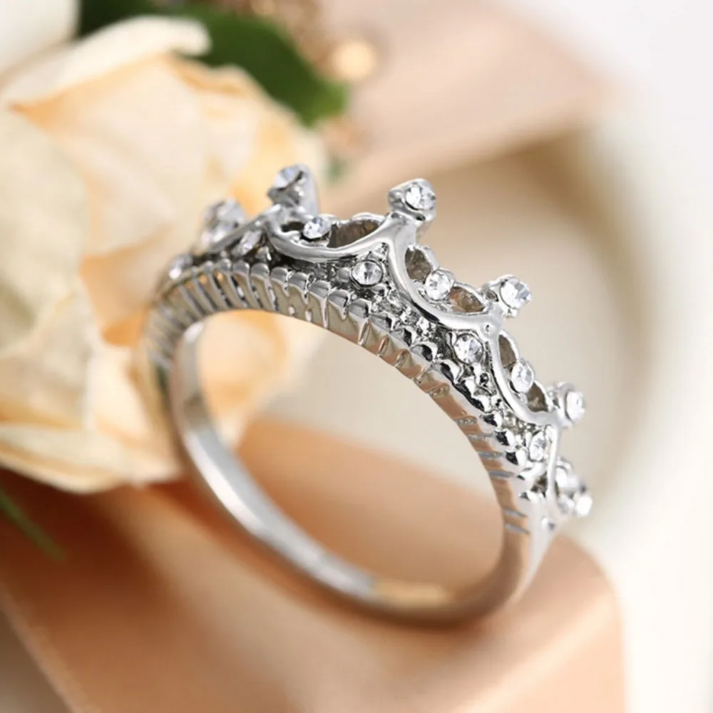 

1Pc Fashion Silver Rhinestone Crown Ring Princess Ring New US Size 5 6 7 8