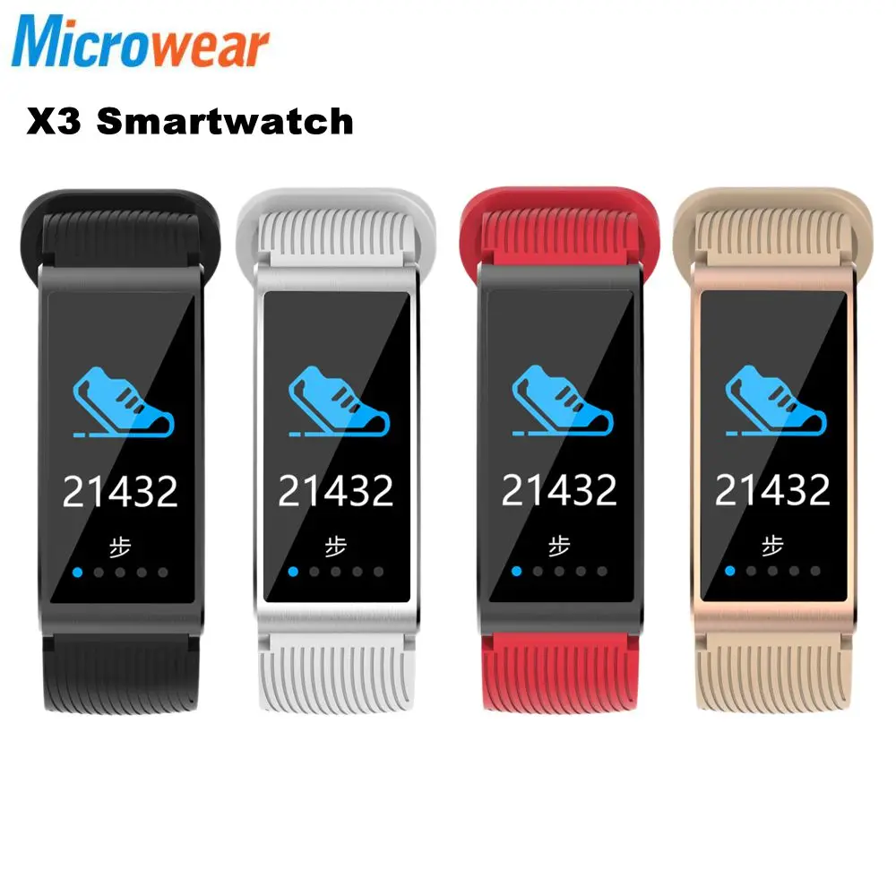Microwear X3 Smartwatch IP68 Водонепроницаемый умный Браслет крови Давление измерения
