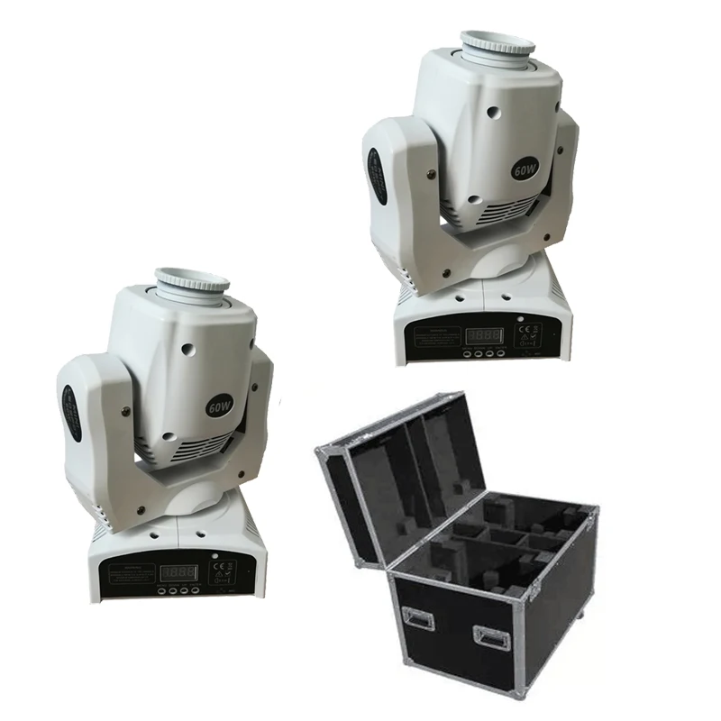

Flight case Packing 2 Pcs 60W Mini LED DMX gobo Moving Head White Cover Spot Moving heads Light DJ Disco Party Stage Lighting