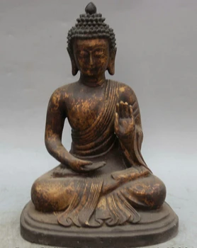 

Free shipping Collectible bronze S1673 12" Tibet Buddhism Bronze Gild seat Shakyamuni Amitabha Buddha Sakyamuni Statue
