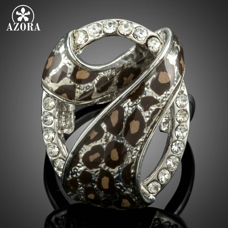 

AZORA Brand Individuality White Gold Color Number 7 Pattern Design with Clear Austrian Rhinestone Leopard Finger Rings TR0213
