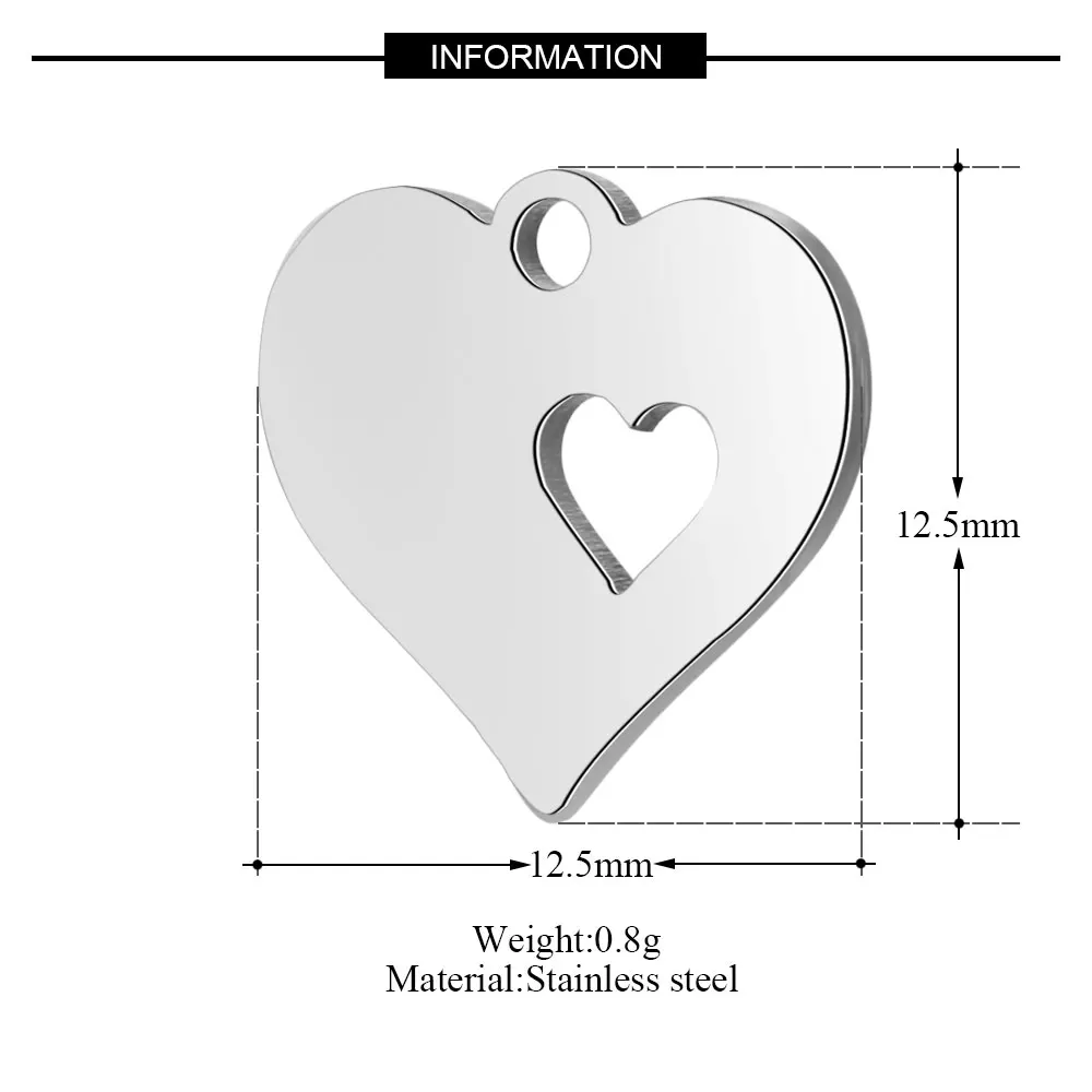 10 шт./лот нержавеющая сталь Сердце амулеты VNISTAR полированная любовь в форме сердца тег DIY Шарм Ювелирные изделия Поиск поставки