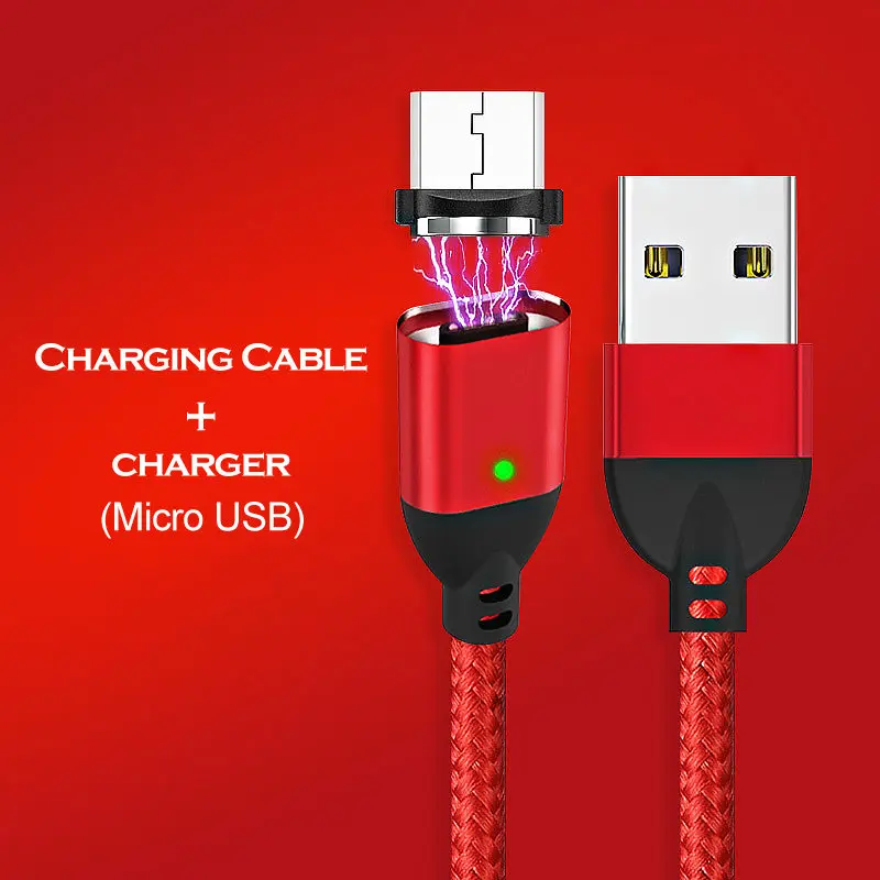 Магнитный usb кабель для зарядки iPhone X XS XR XS MAX Led USB Micro USB C кабель для быстрой зарядки для мобильного телефона samsung шнур для передачи данных - Цвет: Red For Micro