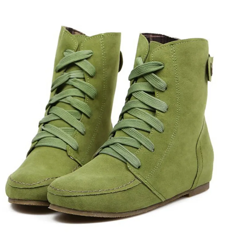 Glglgege/зимние короткие женские ботинки на шнуровке на плоской подошве зеленая обувь теплая обувь на плоской подошве женская обувь большого размера - Цвет: Ga00130-Green