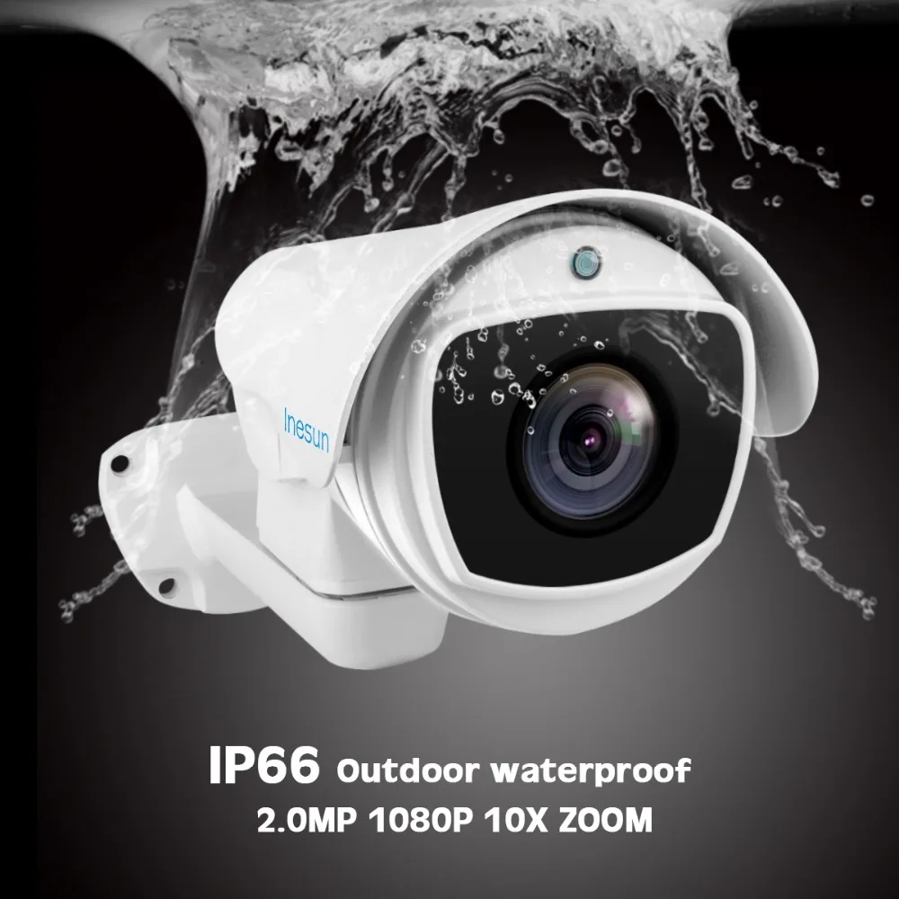 Inesun Открытый PoE PTZ IP камера безопасности 2MP Full HD 1080P 10X оптический зум PTZ камера водонепроницаемый 330ft лазерный ИК ночного видения