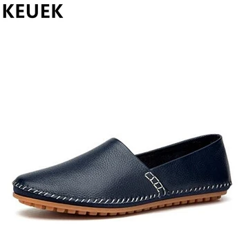 

Large size Men Flats Hand-made Genuine leather Loafers Breathable Casual Driving shoes Soft Comfortable Slip-On Boat shoes 033
