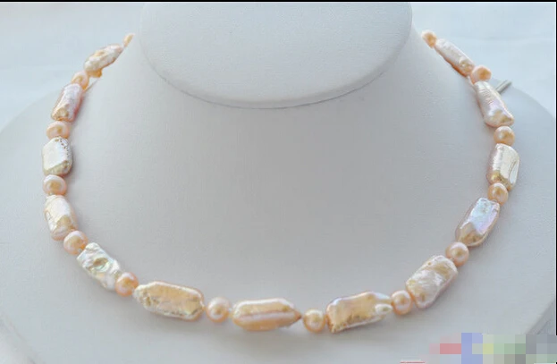 

HOT## Wholesale FREE SHIPPING P3930 17" 18mm pink DENS biwa / round freshwater / pearl necklace